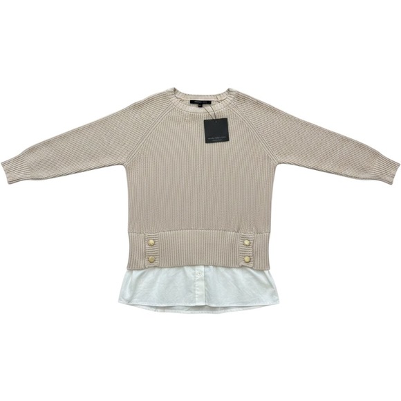 Marc New York Andrew Marc Sweaters - Marc New York Andrew Marc Layered Sweater French Oak Beige Gold Button NWT